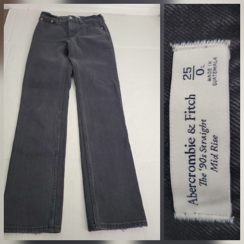 Abercrombie & Fitch Jeans Womens Sz 25 Long Mid Rise 90s Straight Black Stretch